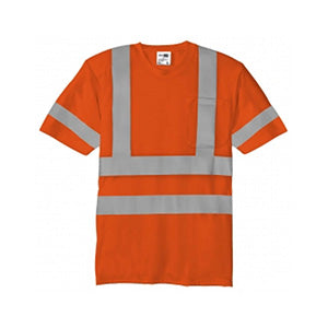 Class 3 Polyester Double Band Reflective Tape Safety T-Shirt W/ Pocket | Front side | Safety orange